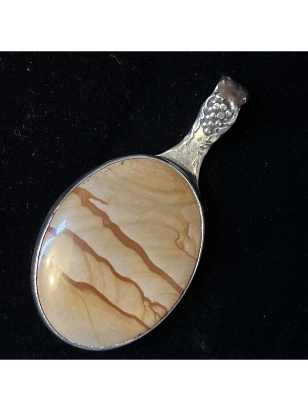 Vintage 925 Sterling Silver Picture Jasper Spoon Statement Pendant 2.5" 23g